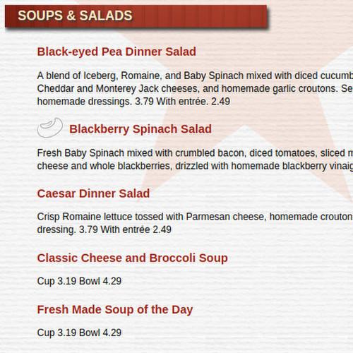 Blackeyed Pea menu in Houston, Texas, USA
