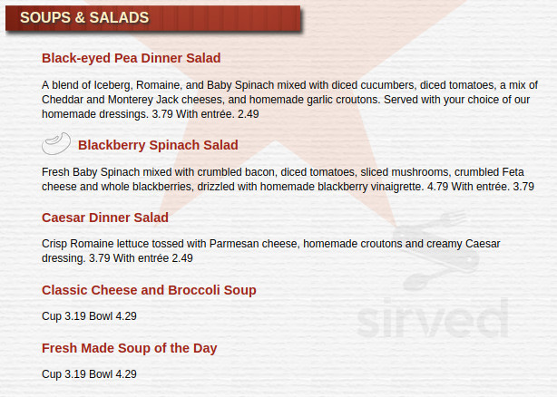 Black-eyed Pea menus in Arlington, Texas, United States