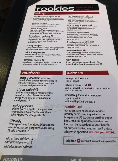 Menu - Rookies Sports Bar and Grill - American Restaurant in Seattle, WA