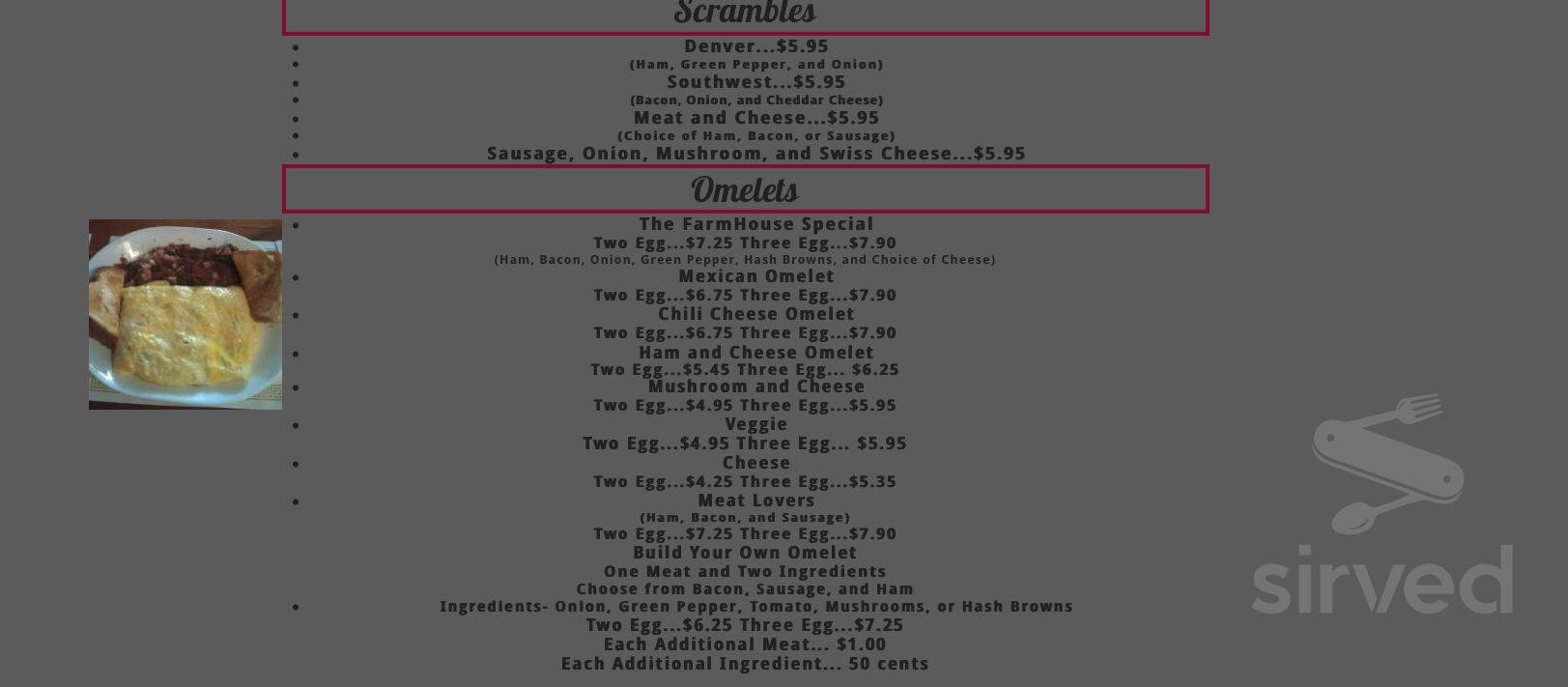 The FarmHouse Restaurant LLC menus in Stephenson, Michigan, United States