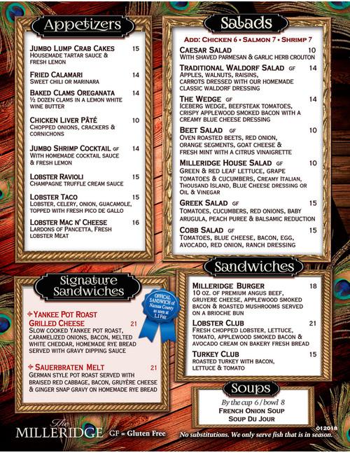The Milleridge Inn menu in Jericho, New York, USA