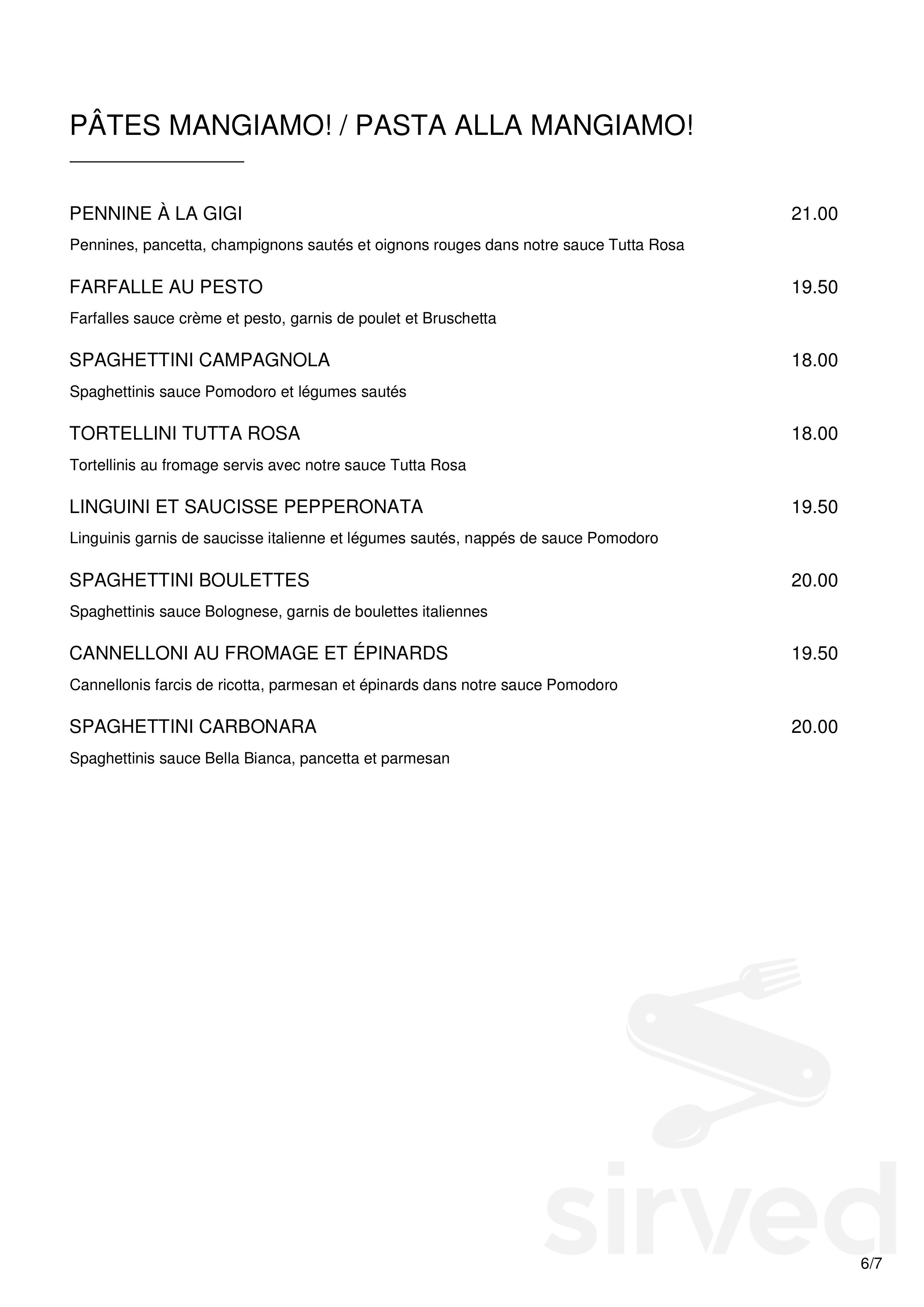 Mangiamo menu in Terrebonne, Quebec, Canada