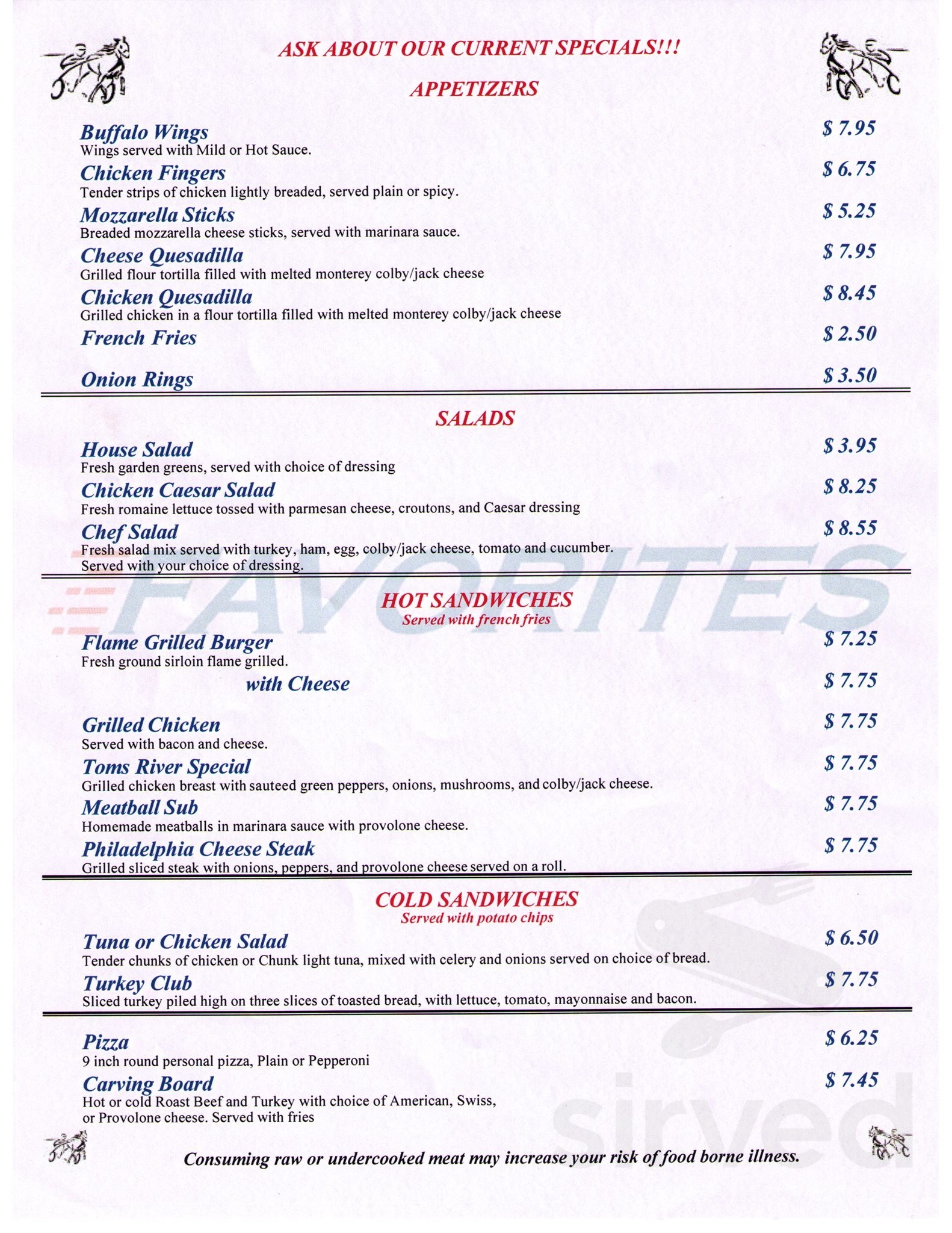 Menu for Favorites in Toms River, NJ | Sirved 