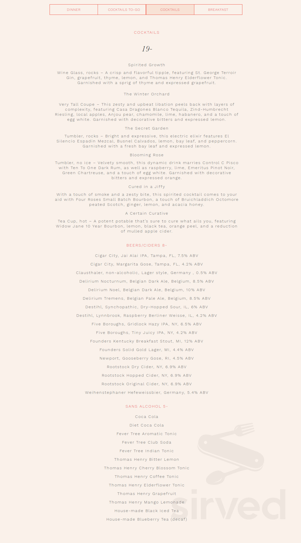 Menu for Bridgehampton Inn & Restaurant in Bridgehampton, NY | Sirved