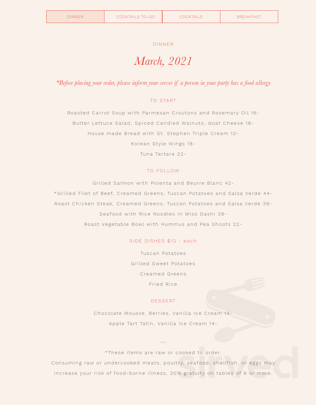 Bridgehampton Deli Menu for Bridgehampton Inn & Restaurant in Bridgehampton, NY | Sirved