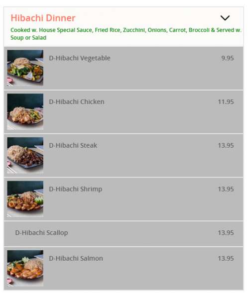 Hibachi Express menu in Clinton, Mississippi, USA