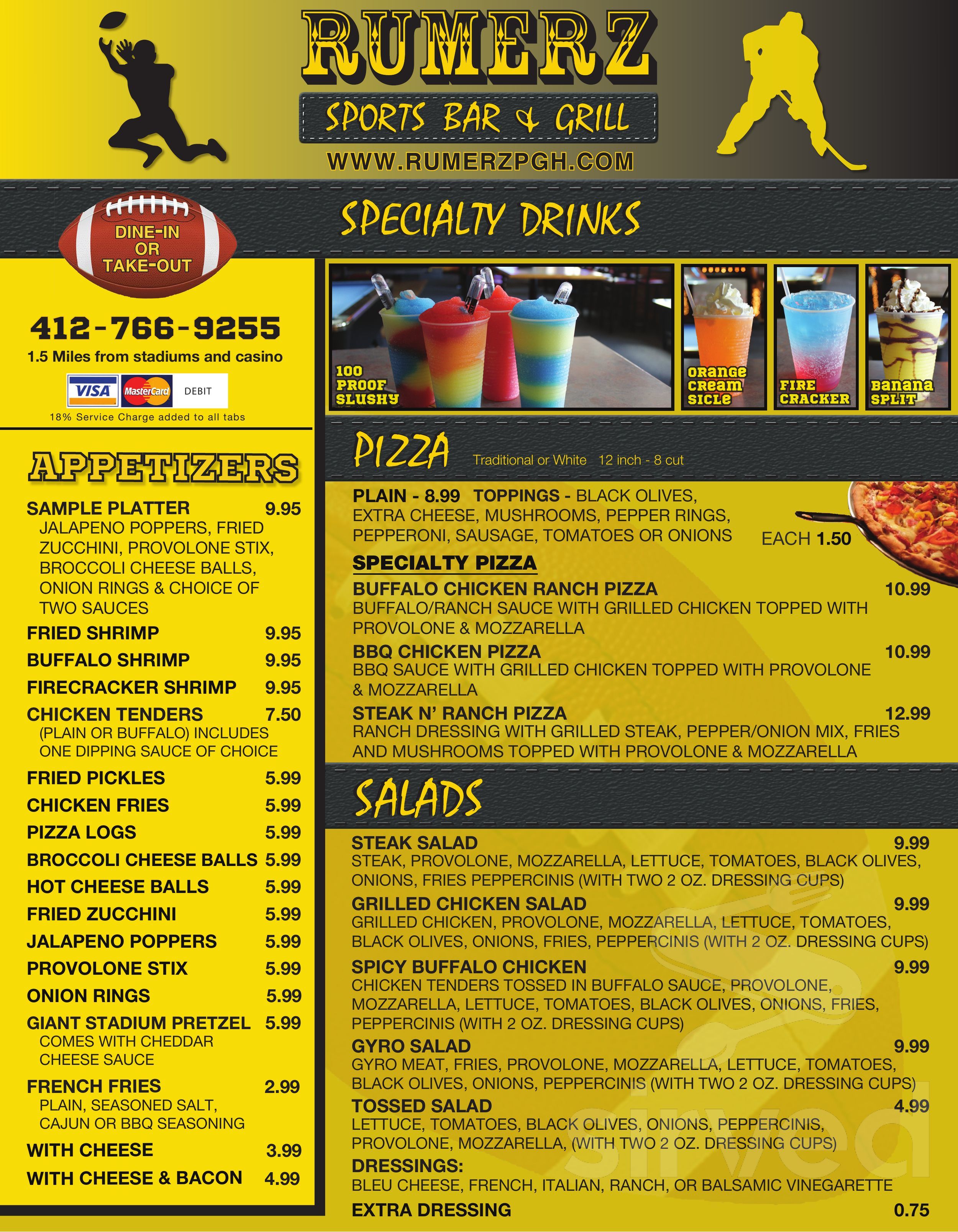 Rumerz Sports Bar & Grill menu in Pittsburgh, Pennsylvania, USA