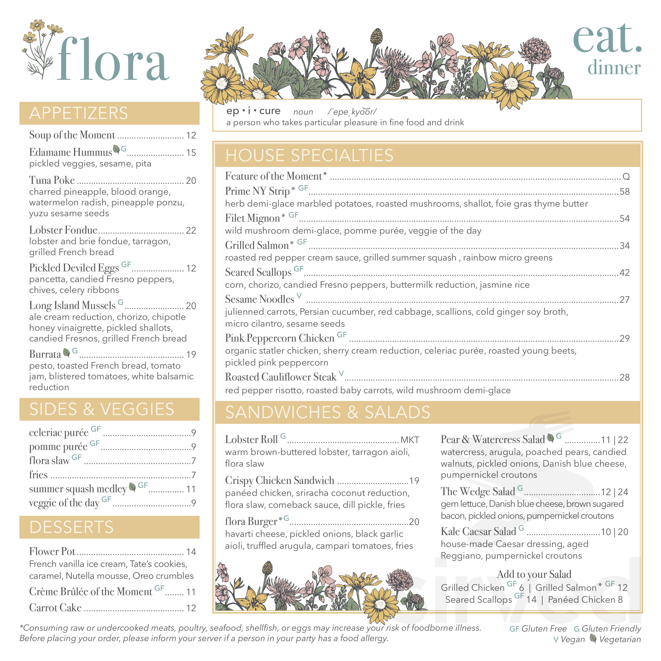 flora menus in Westhampton Beach, New York, United States