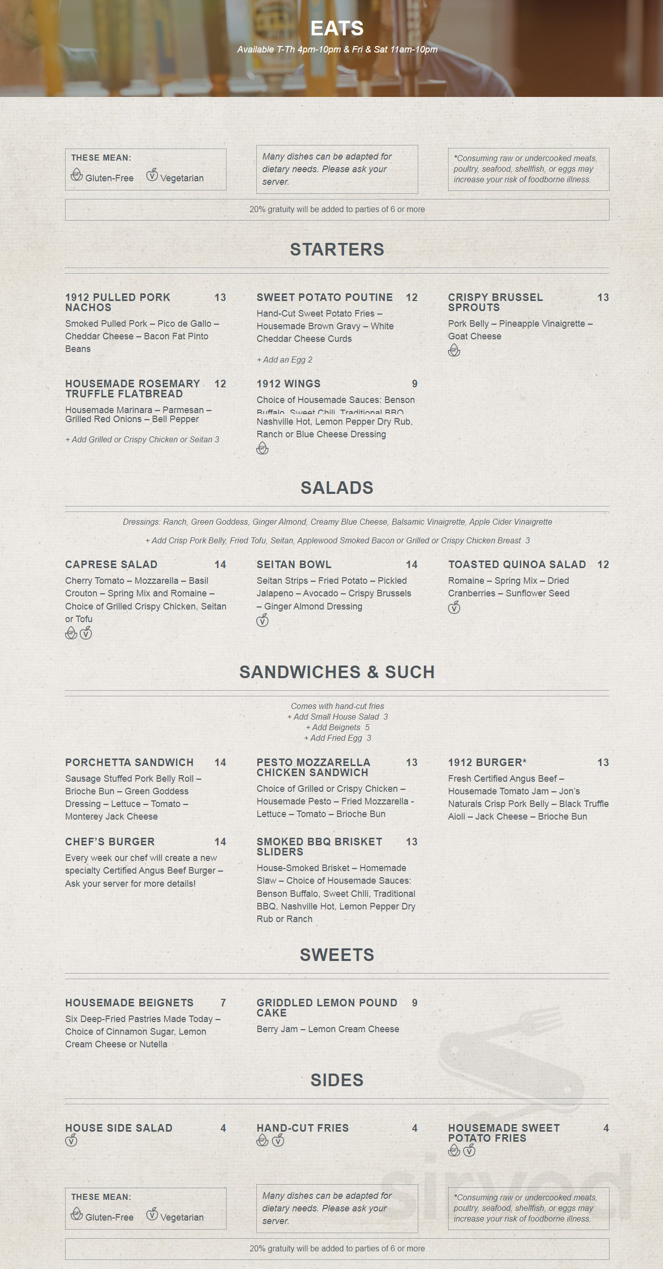 1912 Benson menu in Omaha, Nebraska, USA