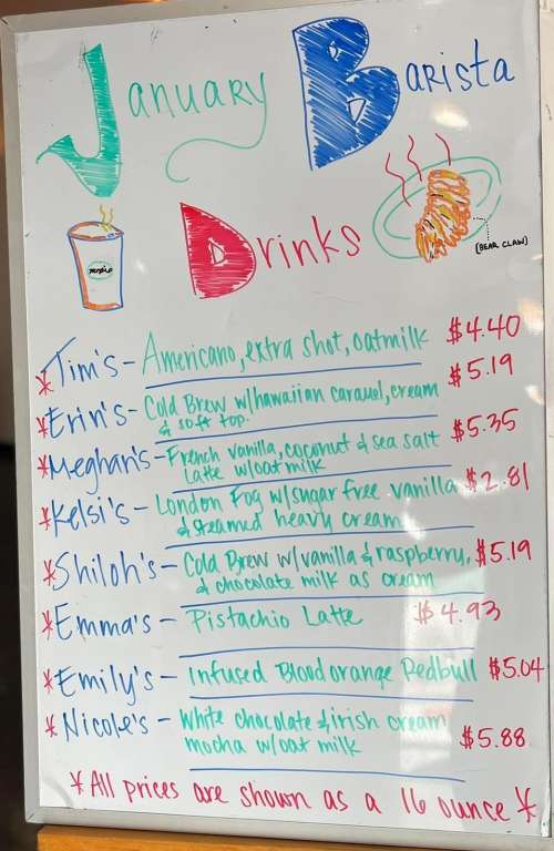 Moxie Java menu in Kuna, Idaho, USA