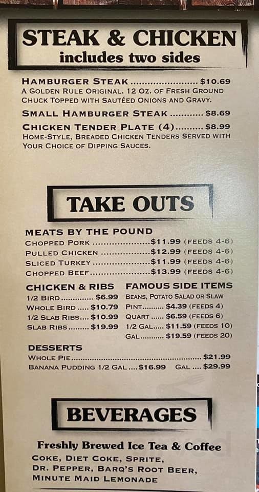 Golden Rule BBQ Dothan Al menu in Dothan, Alabama, USA