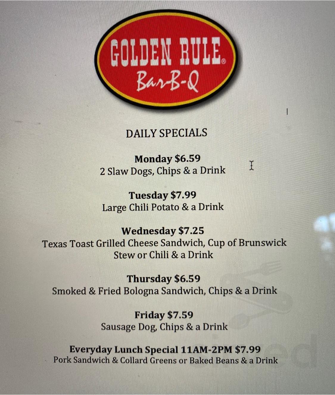 Golden Rule BBQ Dothan Al menu in Dothan, Alabama, USA