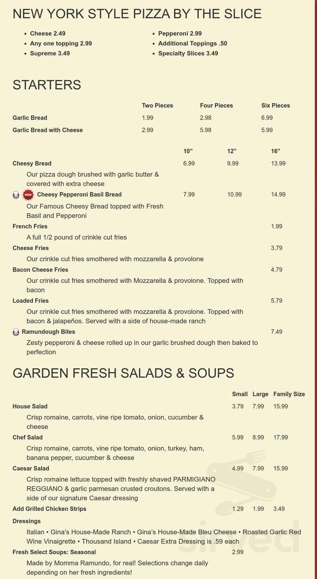 Menu 1 — Ramundo's Pizzeria