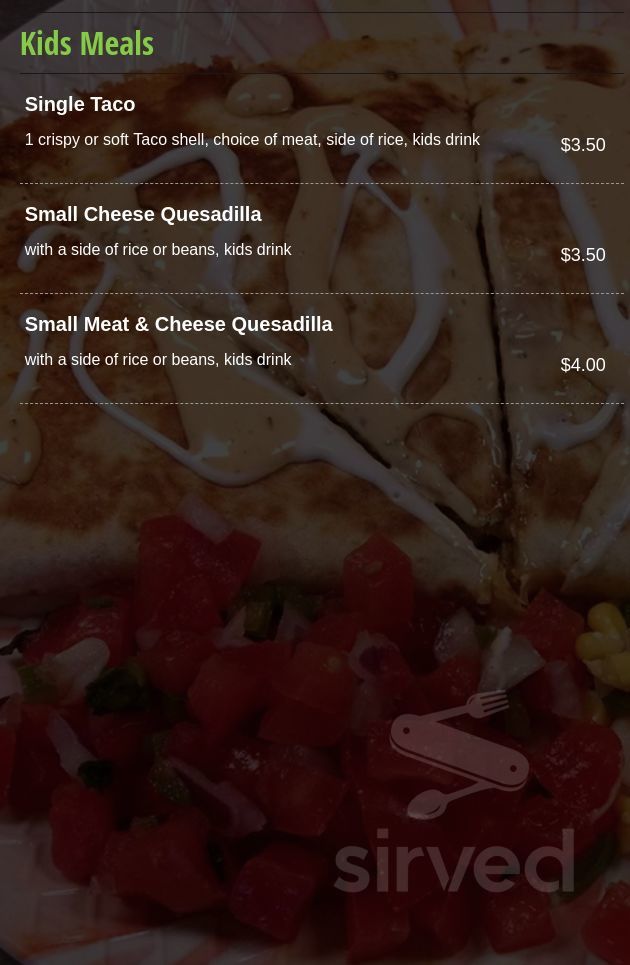 Ghost Peppers Mexican Grill menu in Evans City, Pennsylvania, USA