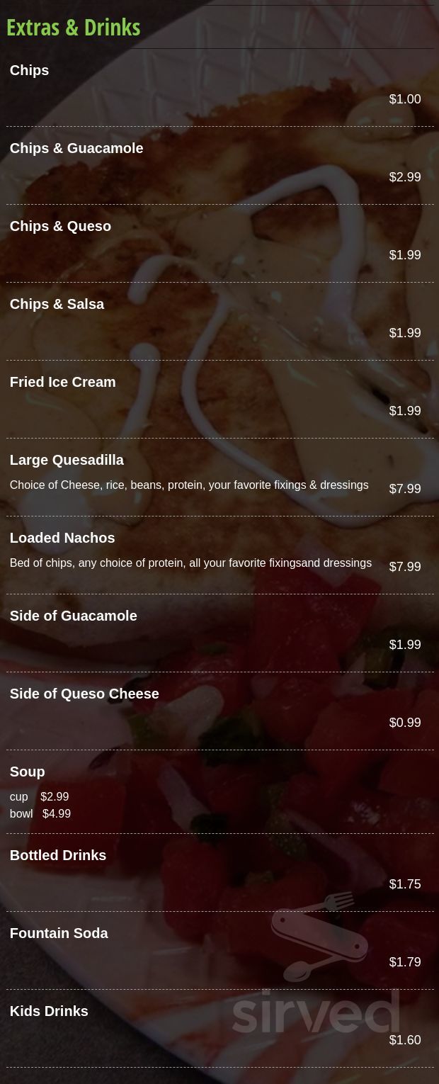 Ghost Peppers Mexican Grill menu in Evans City, Pennsylvania, USA