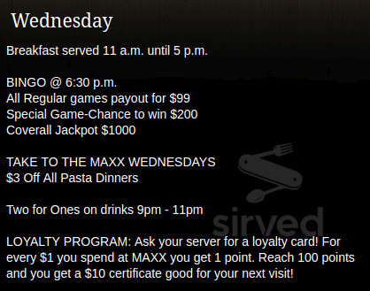 Maxx Bar & Grill menus in Ham Lake, Minnesota, United States