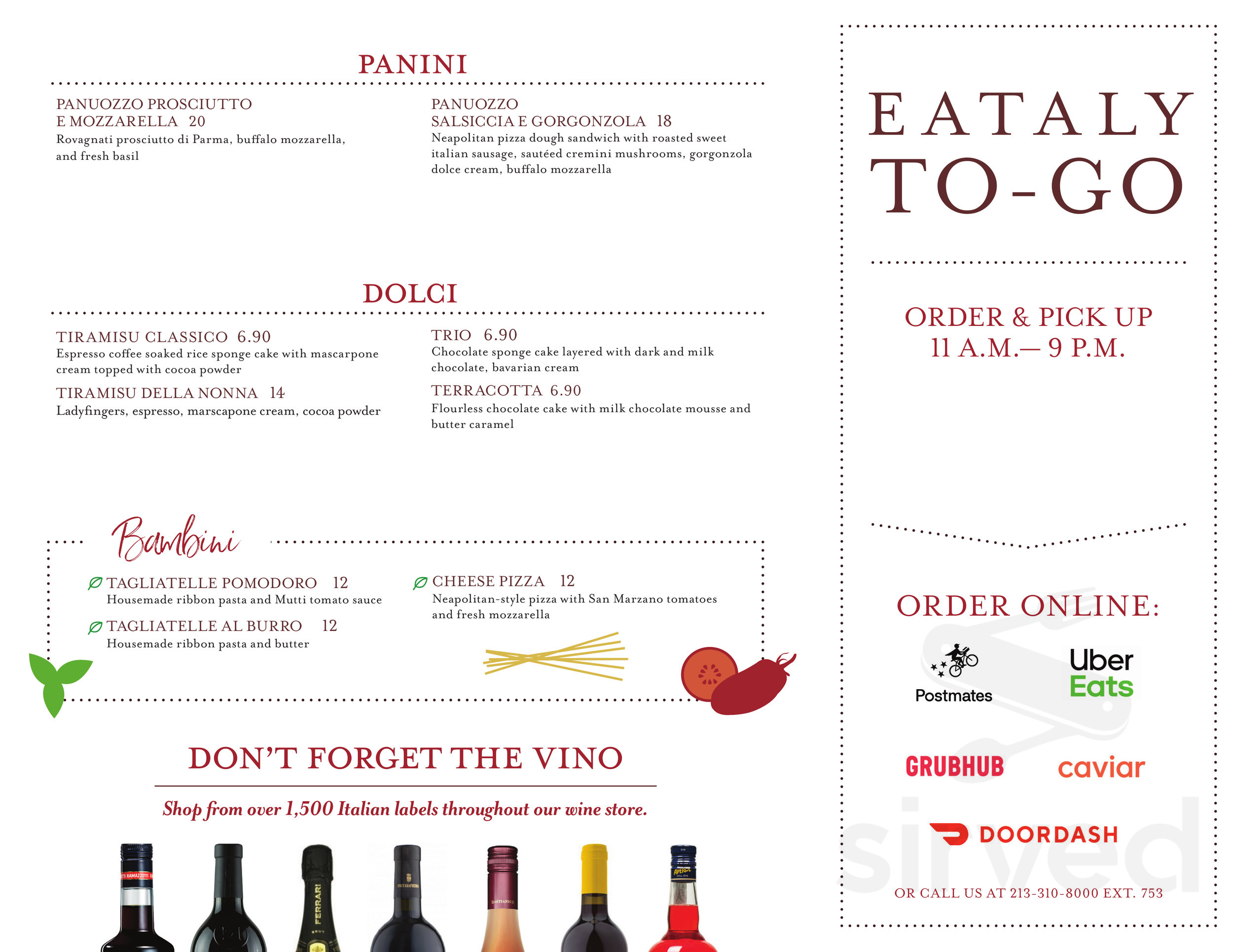 Eataly menu in Los Angeles, California, USA Eataly menu in Los Angeles, California, USA