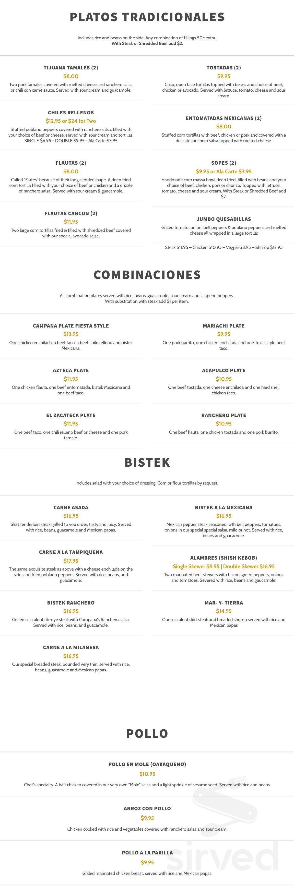 La Campana Mexican Restaurant menu in Bloomingdale, Illinois, USA