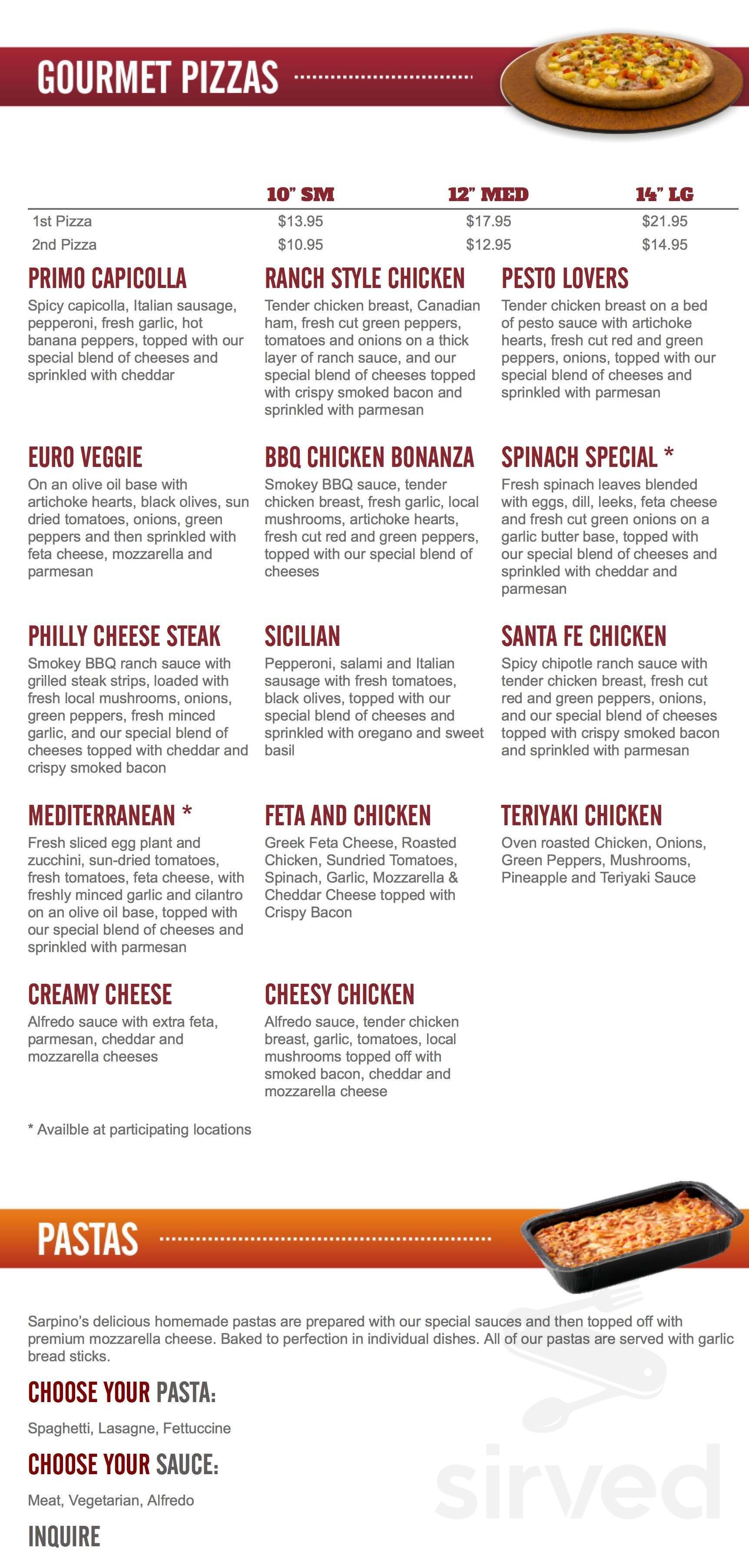 Menu - Parksville BC's Sarpino's Pizzeria Parksville | Sirved