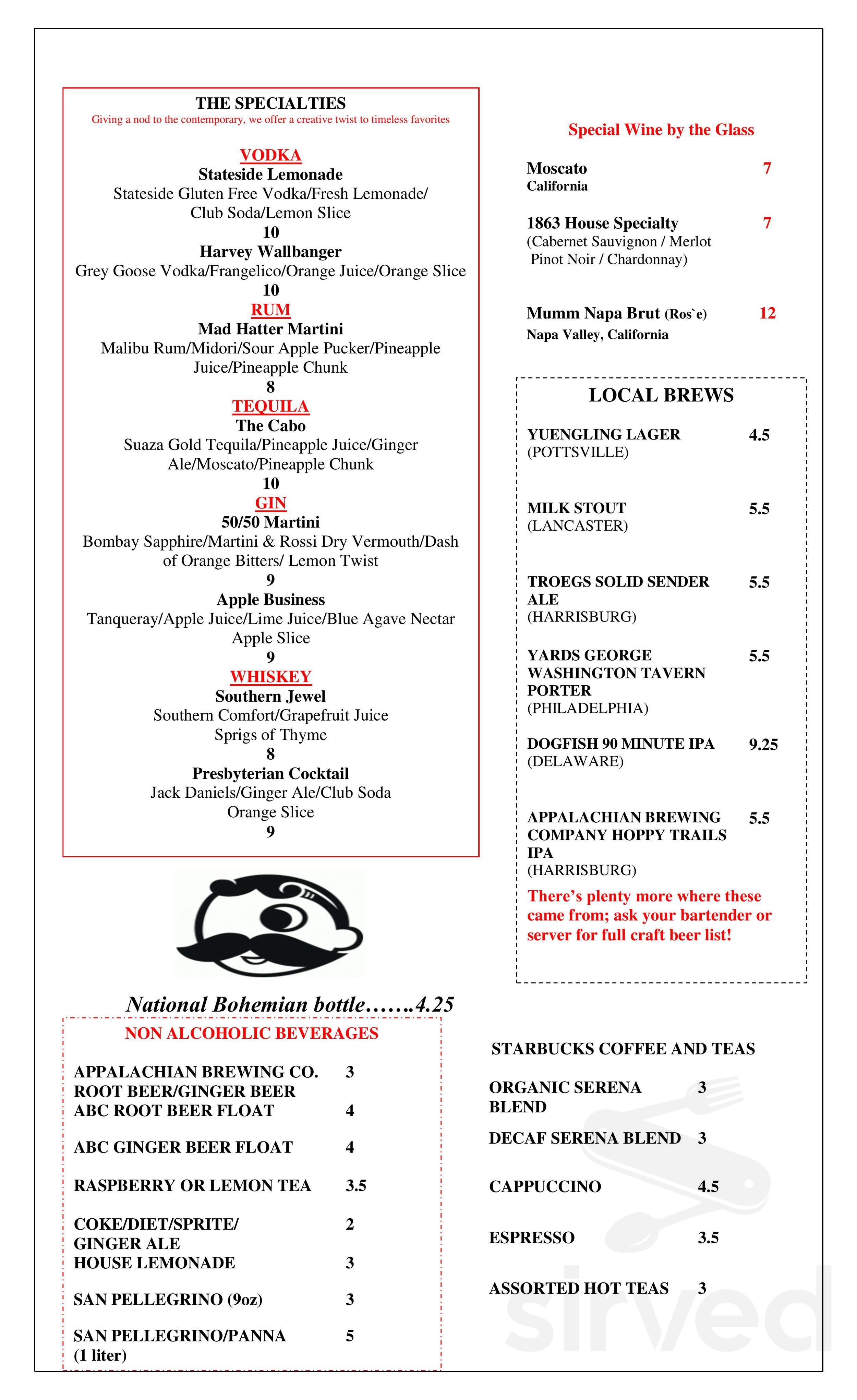 1863 Restaurant menu in Gettysburg, Pennsylvania