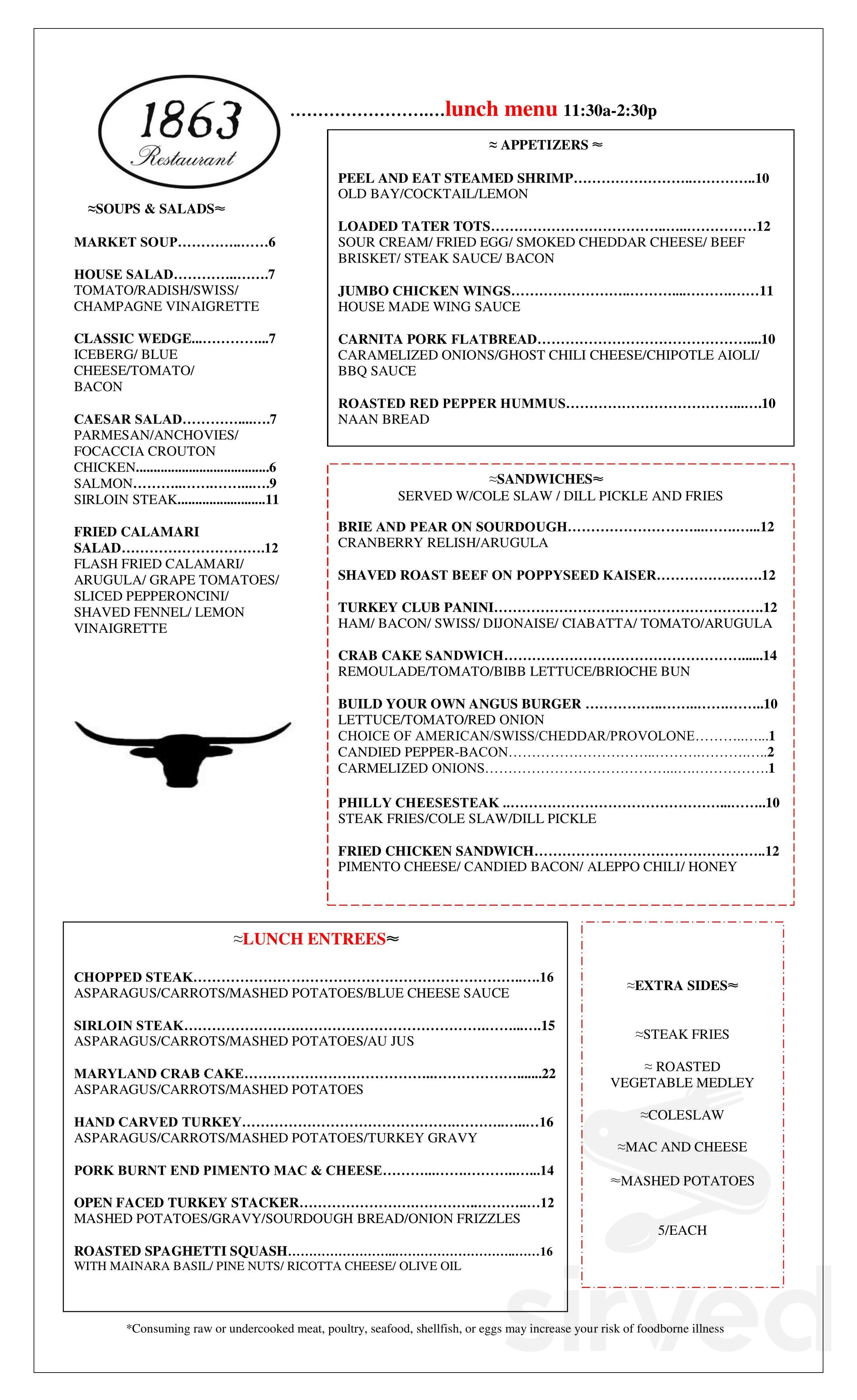 1863 Restaurant menu in Gettysburg, Pennsylvania