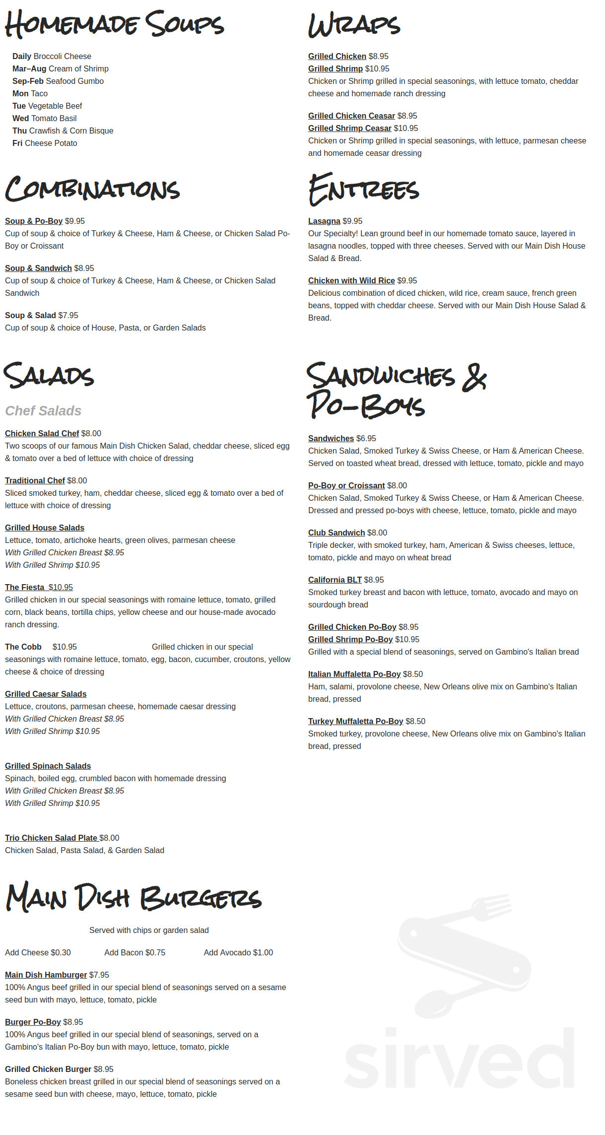 Main Dish & More menu in Alexandria, Louisiana, USA