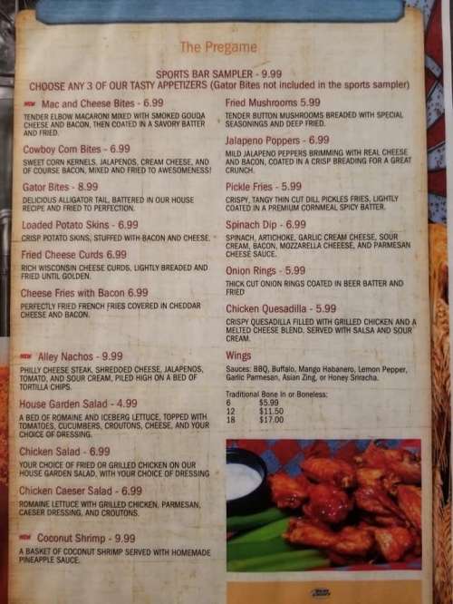 Migos sports bar and grill menu in Selmer, Tennessee, USA