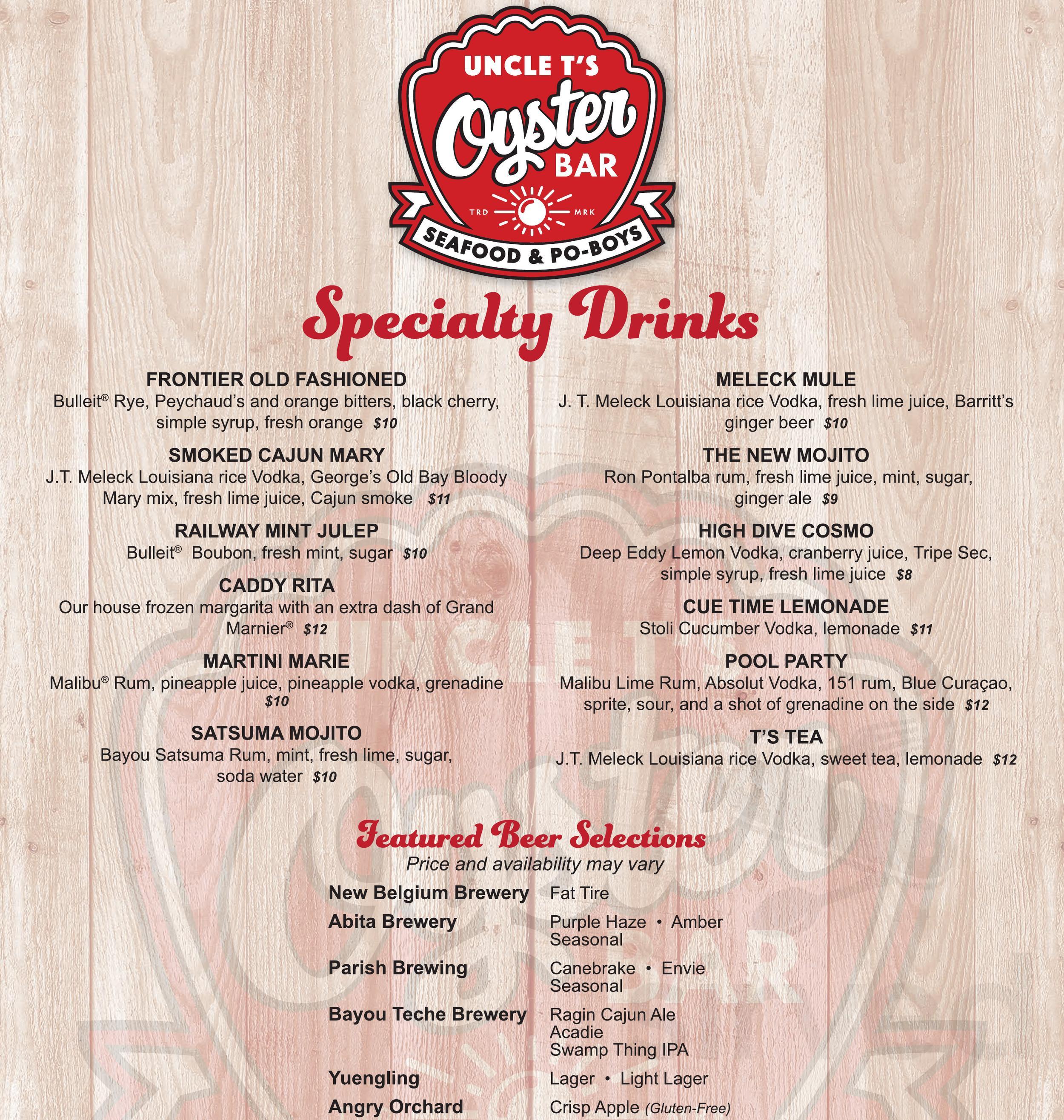 Menu - Scott LA's Uncle T's Oyster Bar | Sirved