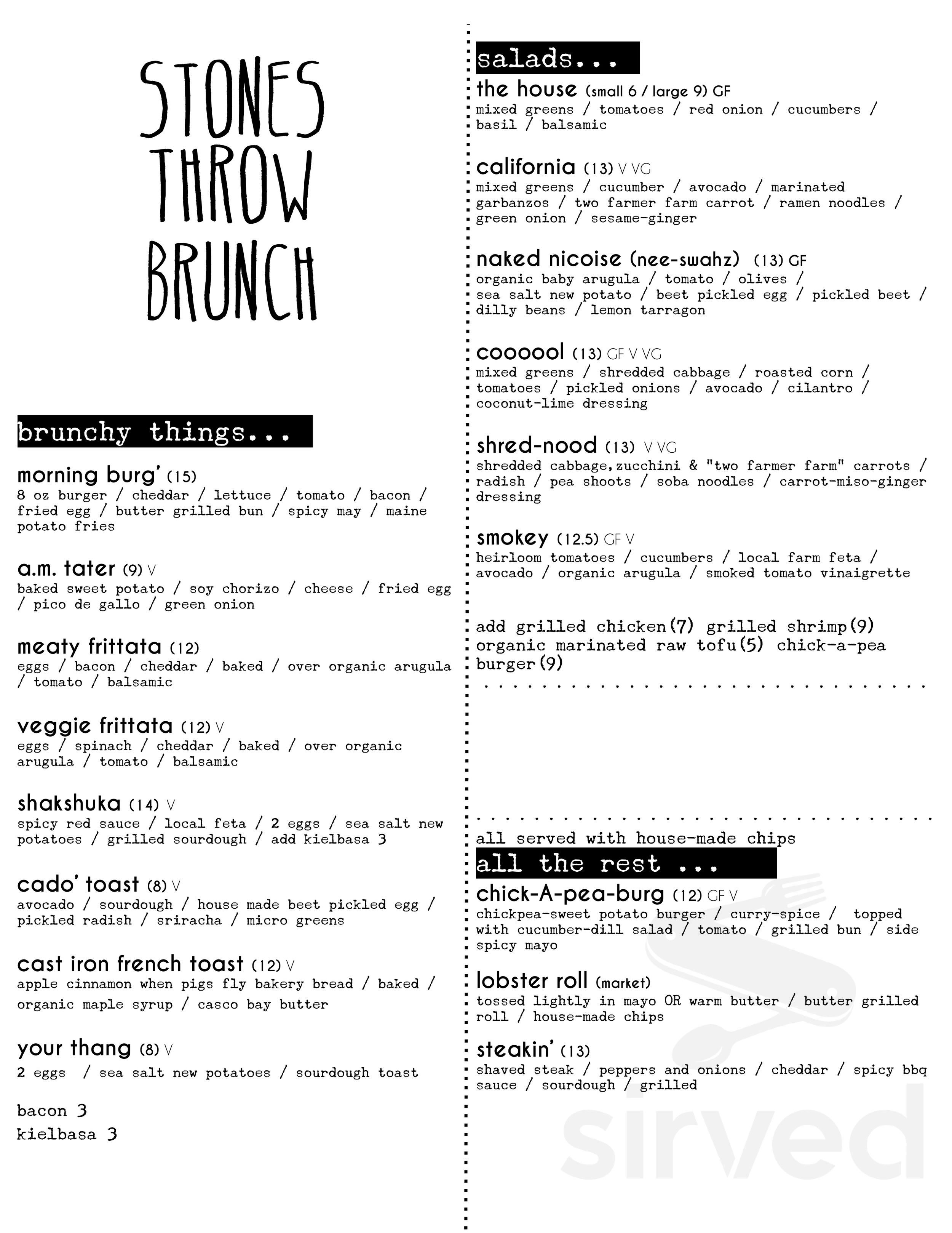 Stone Throw Menu Stones Throw Hotel and Restaurant menu in York, Maine, USA