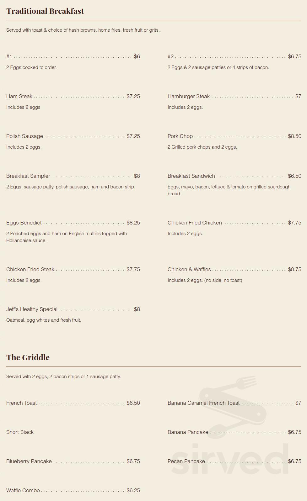 Menu Pantego TX's Juniors Grill Sirved