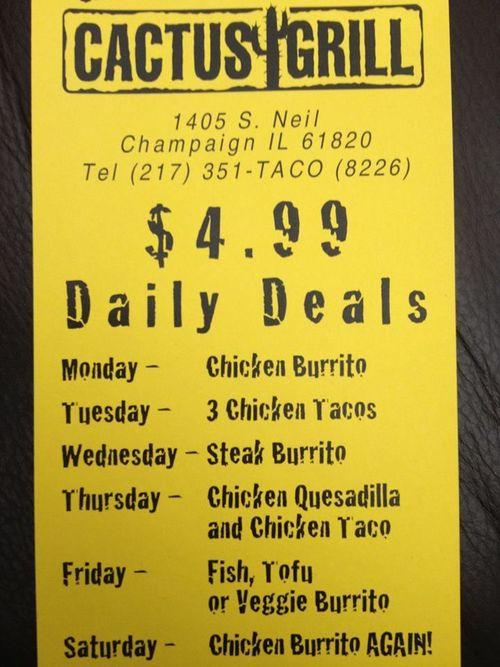 Cactus Grill menu in Champaign, Illinois, USA