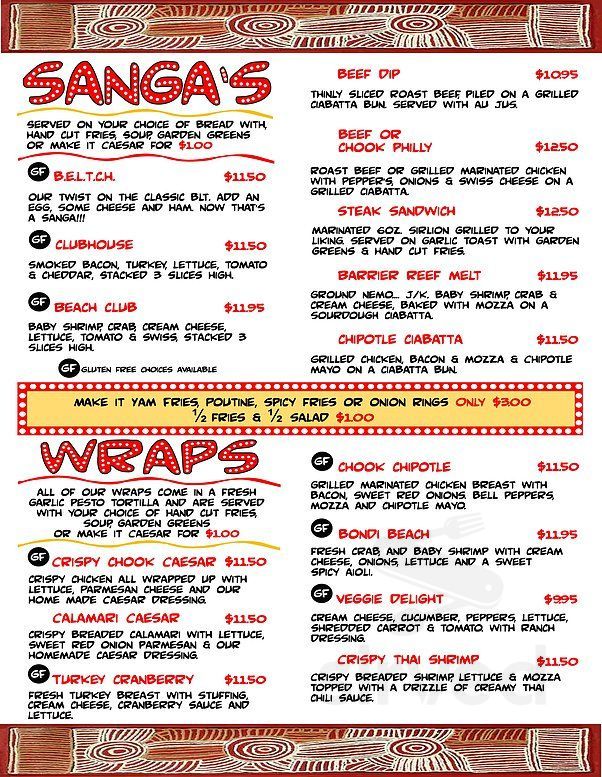 Menu Port Alberni BC's Boomerangs Cafe Sirved