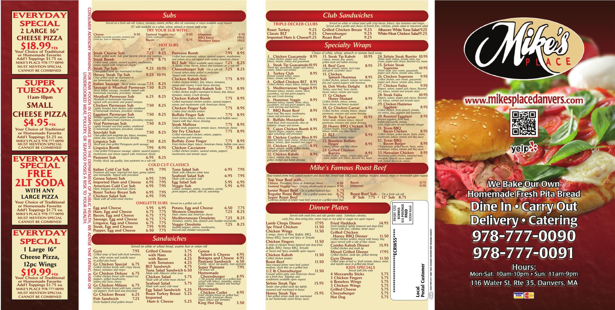 Mike's Place Danvers menu in Danvers, Massachusetts, USA