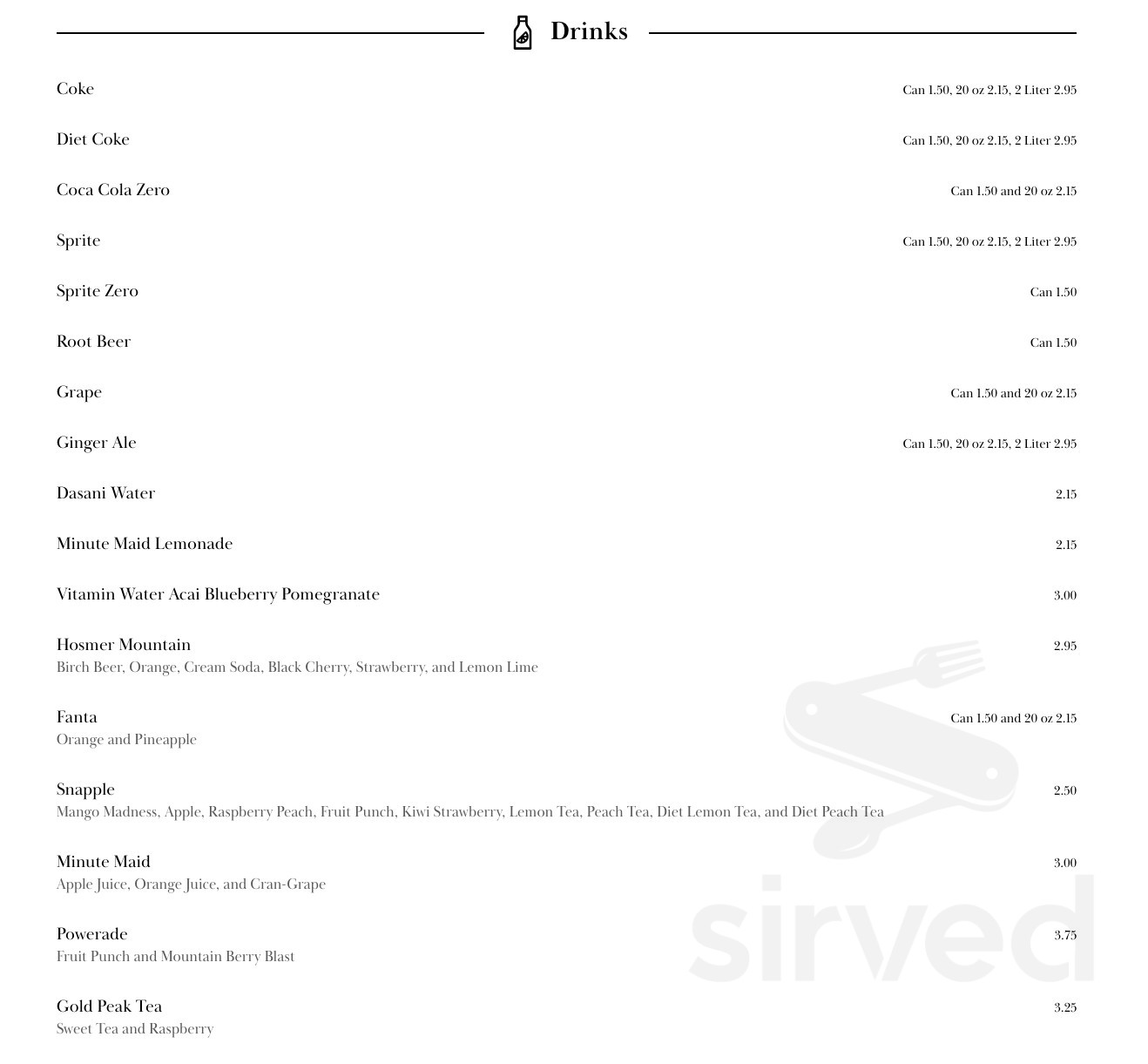 Tony's Pizza menu in Willimantic, Connecticut, USA