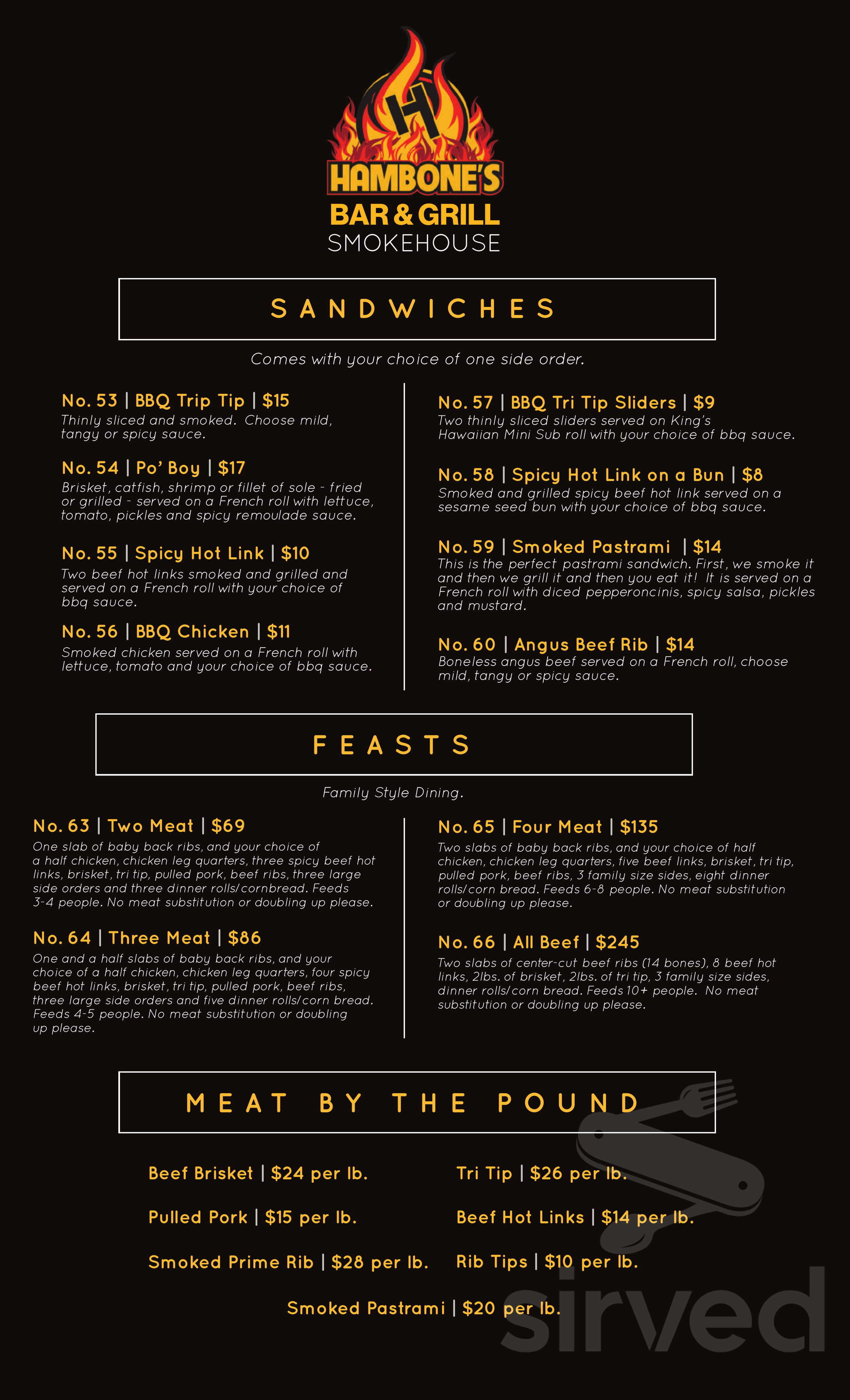 Hambone's menu in Bellflower, California, USA