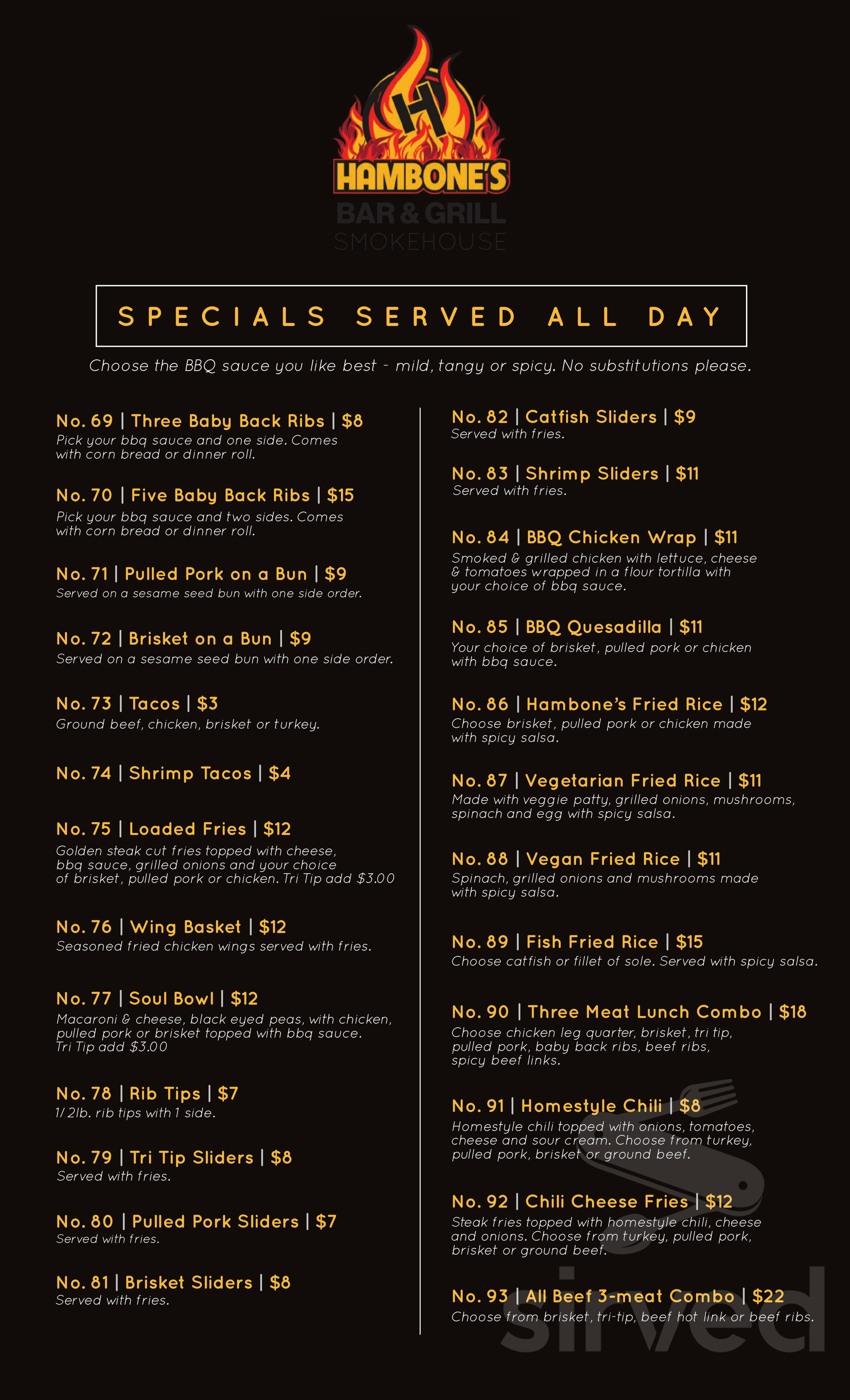 Hambone's menu in Bellflower, California, USA