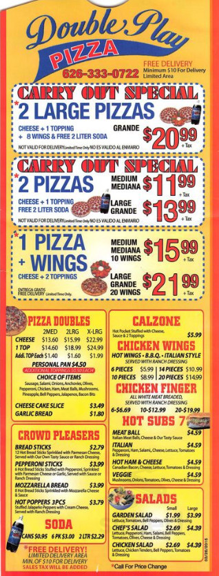 Double Play Pizza menu in La Puente, California
