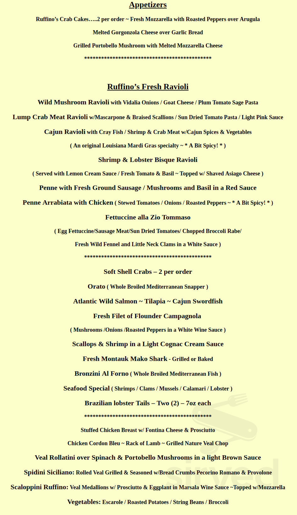 Cafe Ruffino Menu Ruffino menu in Lynbrook, New York, USA