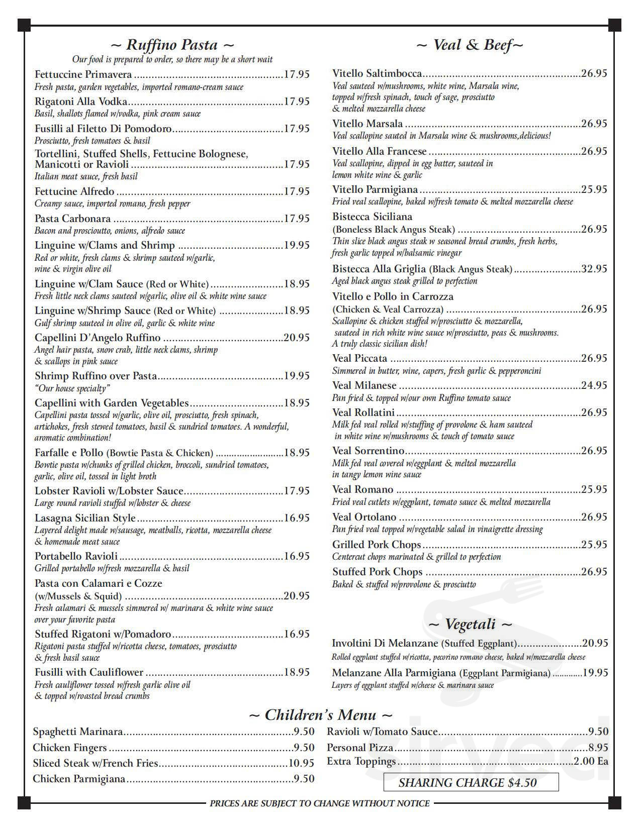 Cafe Ruffino Menu Ruffino menu in Lynbrook, New York, USA