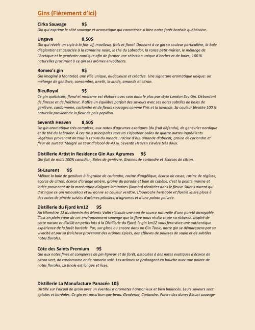 L'Albatros - Brasserie Artisanale menu in Mascouche, Quebec, Canada