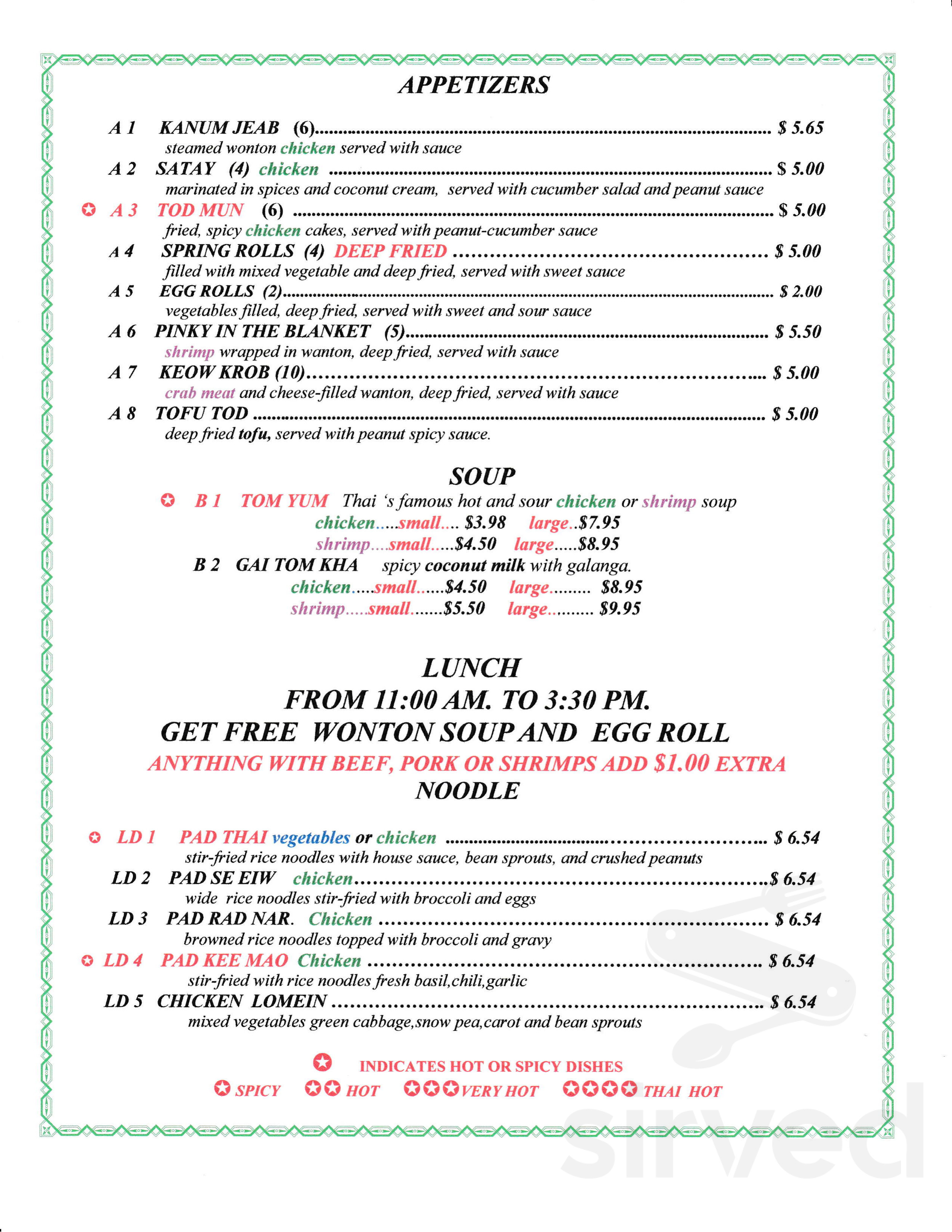 Menu for Tasty Thai Kitchen in Fletcher, North Carolina, United States