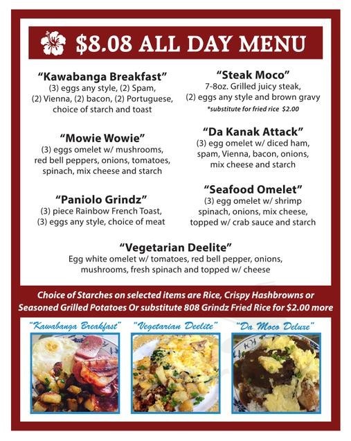 808 Grindz Cafe menu in KailuaKona, Hawaii, USA