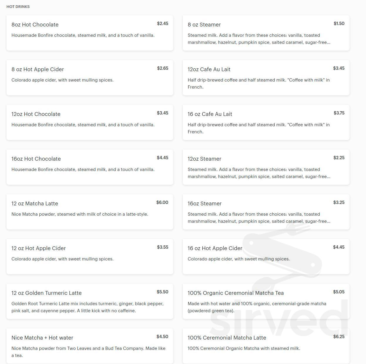 Bonfire Coffee Company menus in Glenwood Springs, Colorado, United States