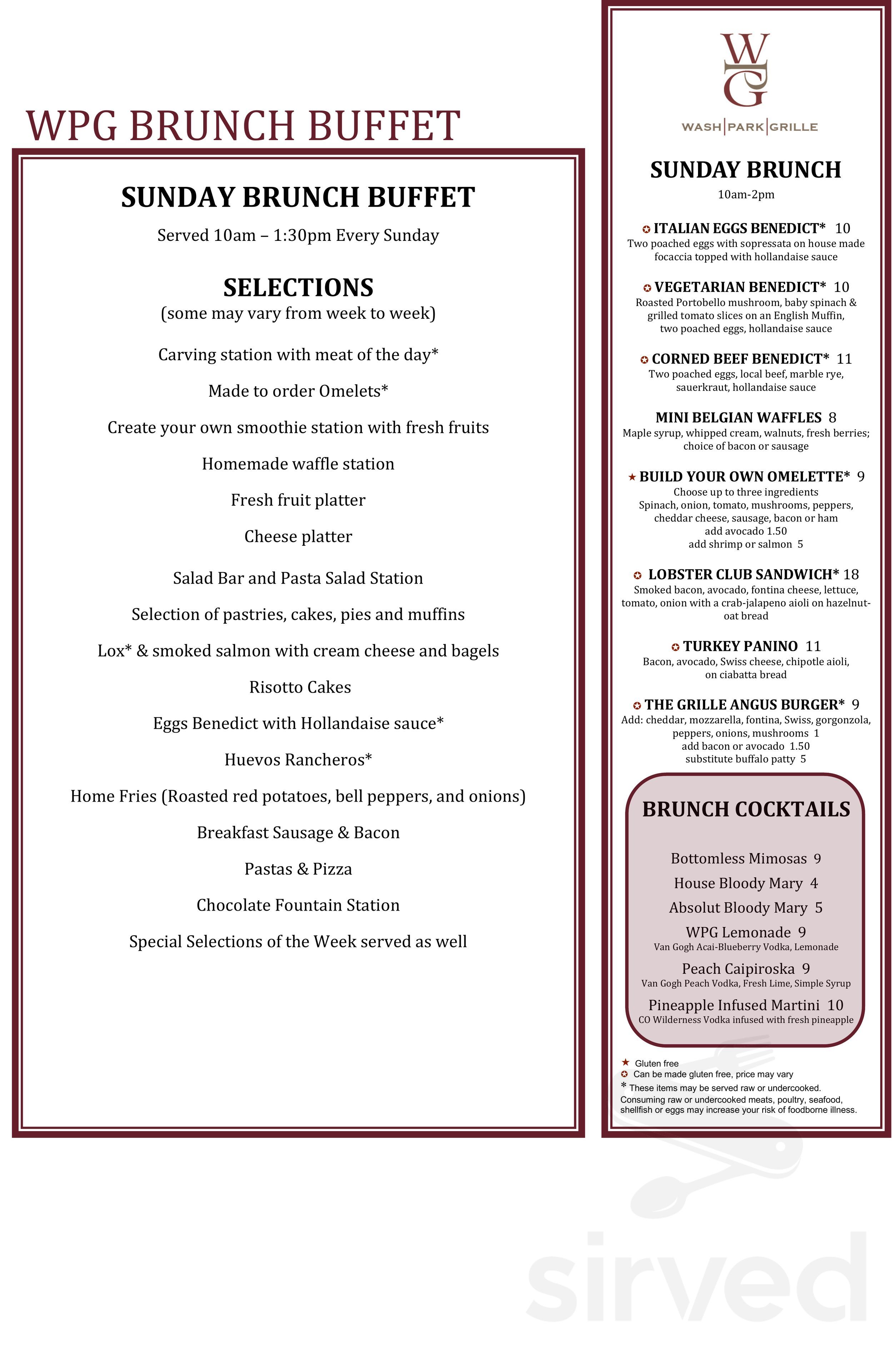 Wash Park Grille menu in Denver, Colorado, USA