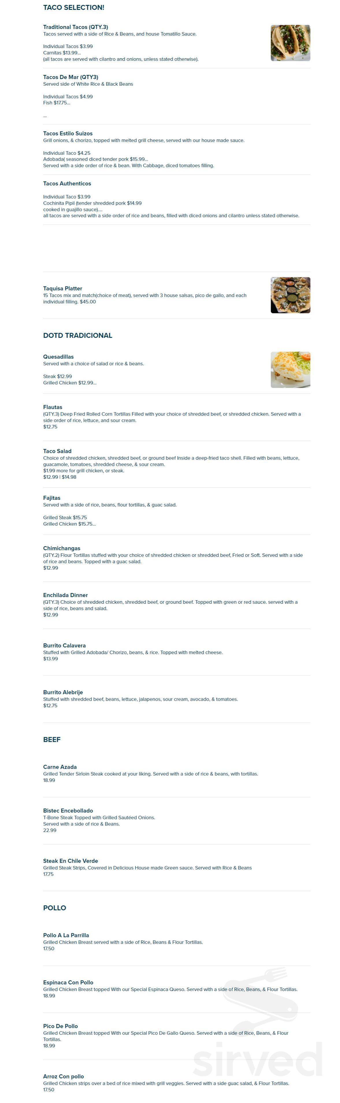 Day Of The Dead Mexican Taqueria menu in Litchfield, New Hampshire, USA