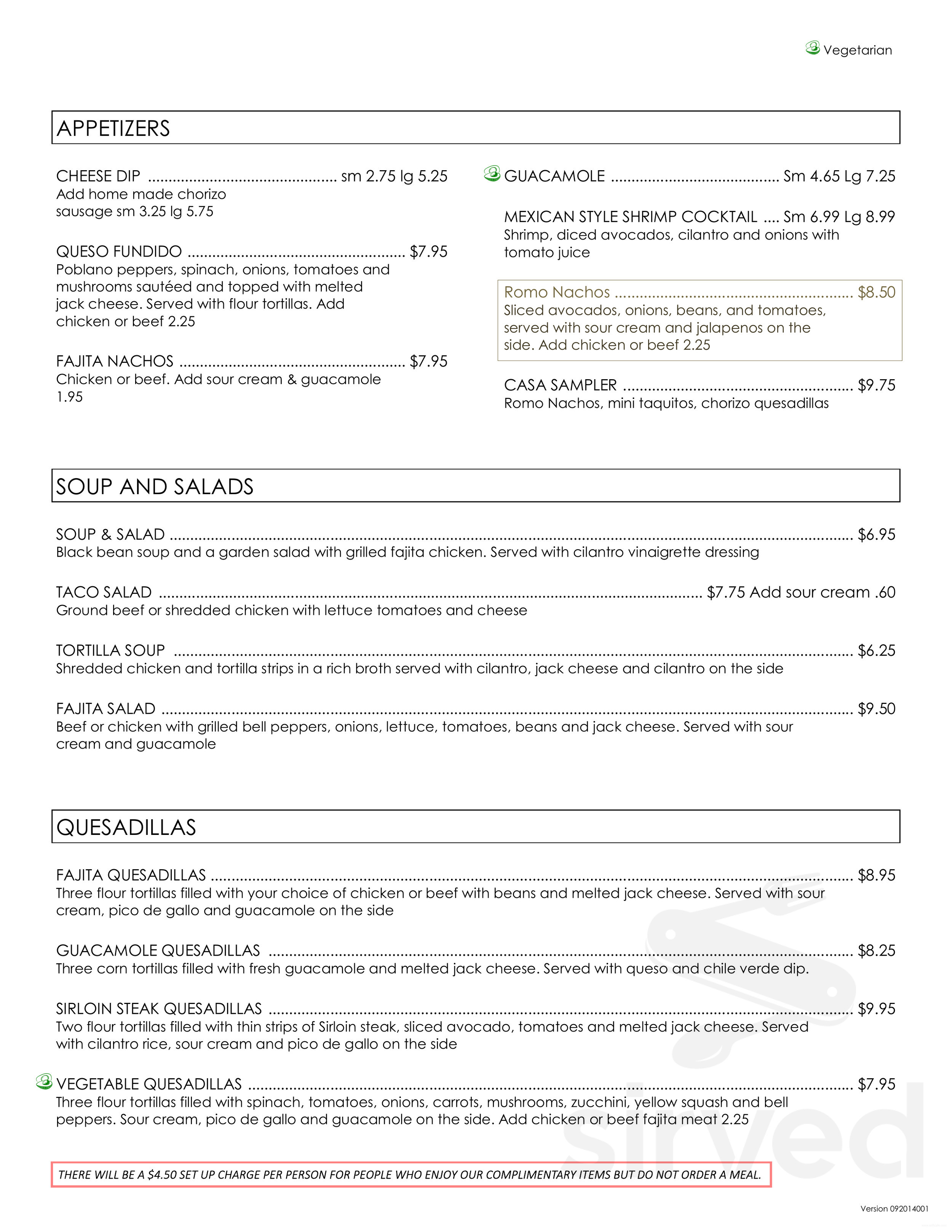 Menu for Casa Romo Cocina Mexicana in Ardmore, OK | Sirved