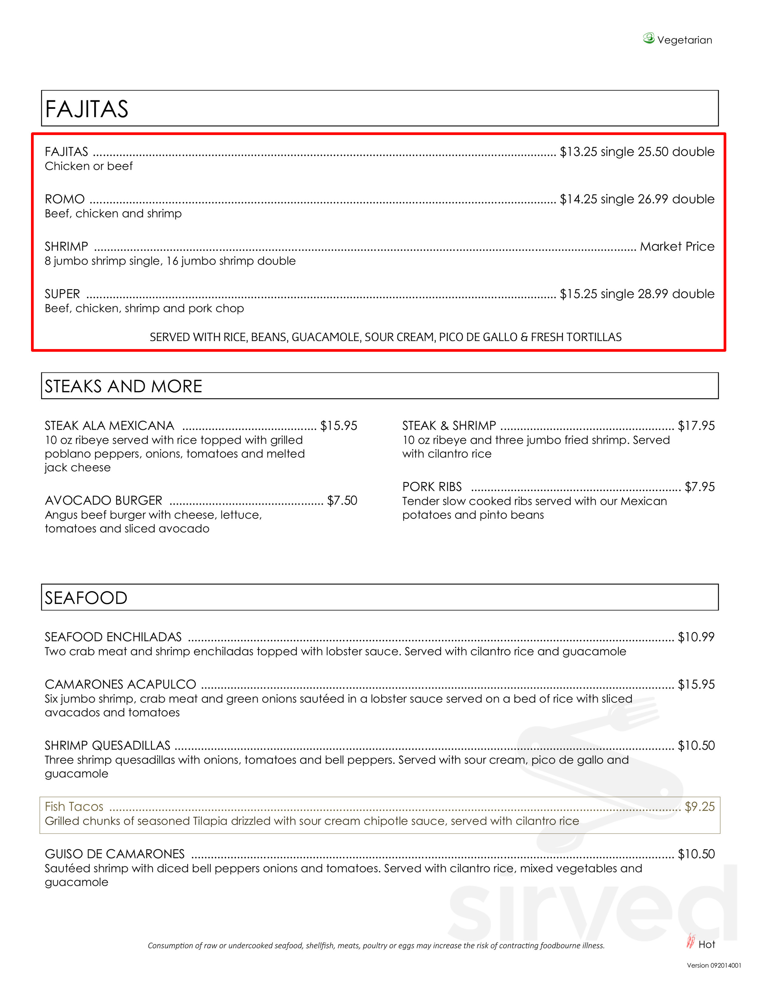 Menu - Ardmore OK's Casa Romo Cocina Mexicana | Sirved