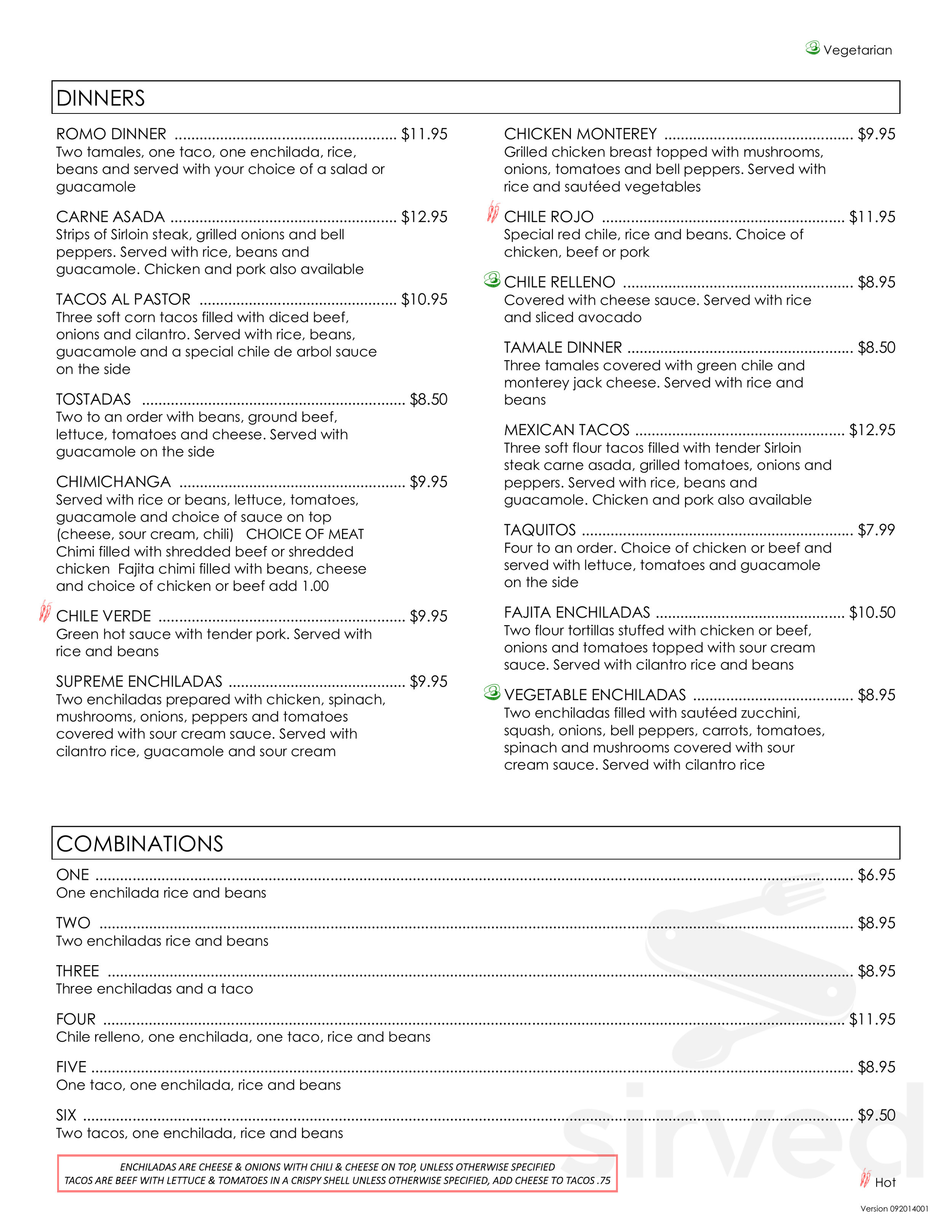 Casa Romo Cocina Mexicana menu in Ardmore, Oklahoma, USA