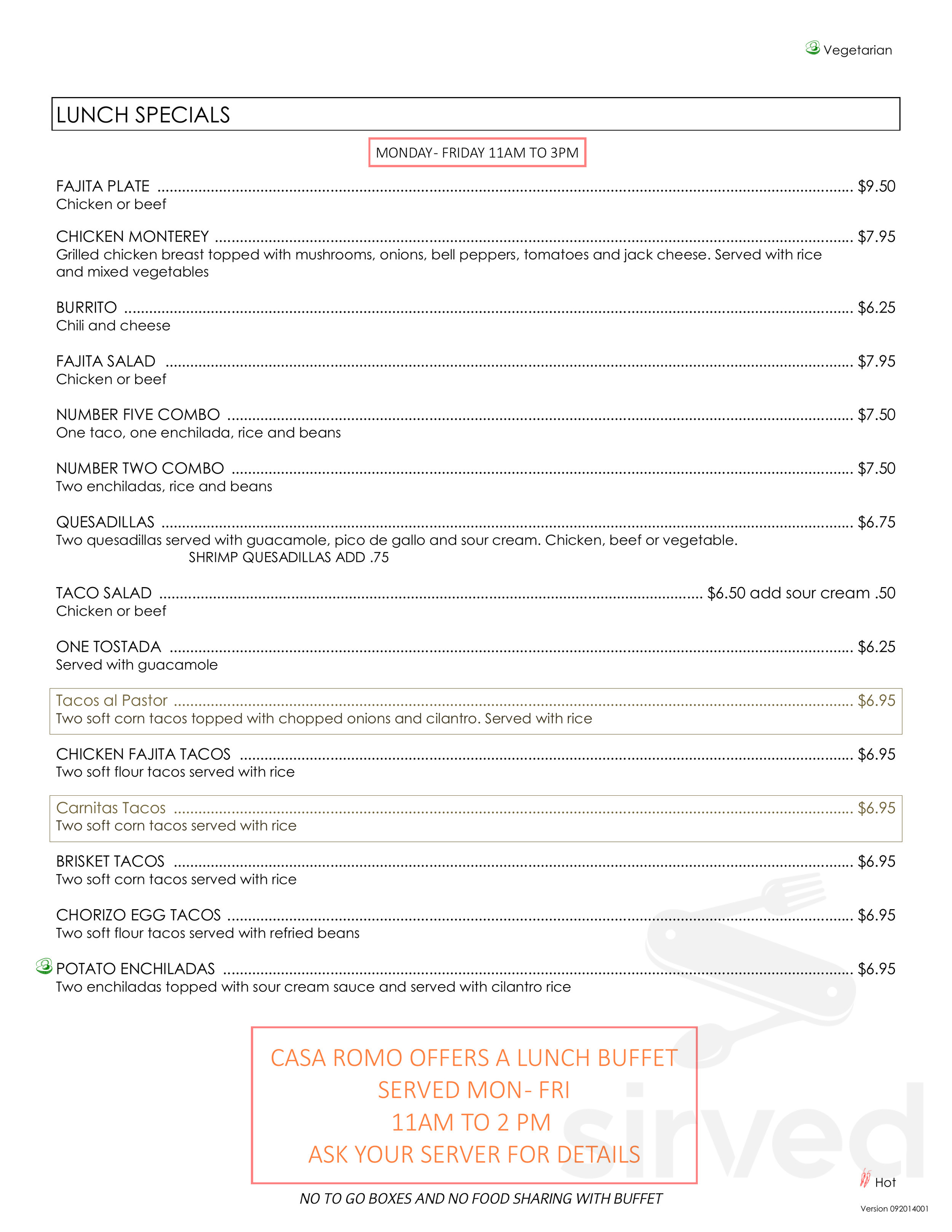 Casa Romo Cocina Mexicana menus in Ardmore, Oklahoma, United States