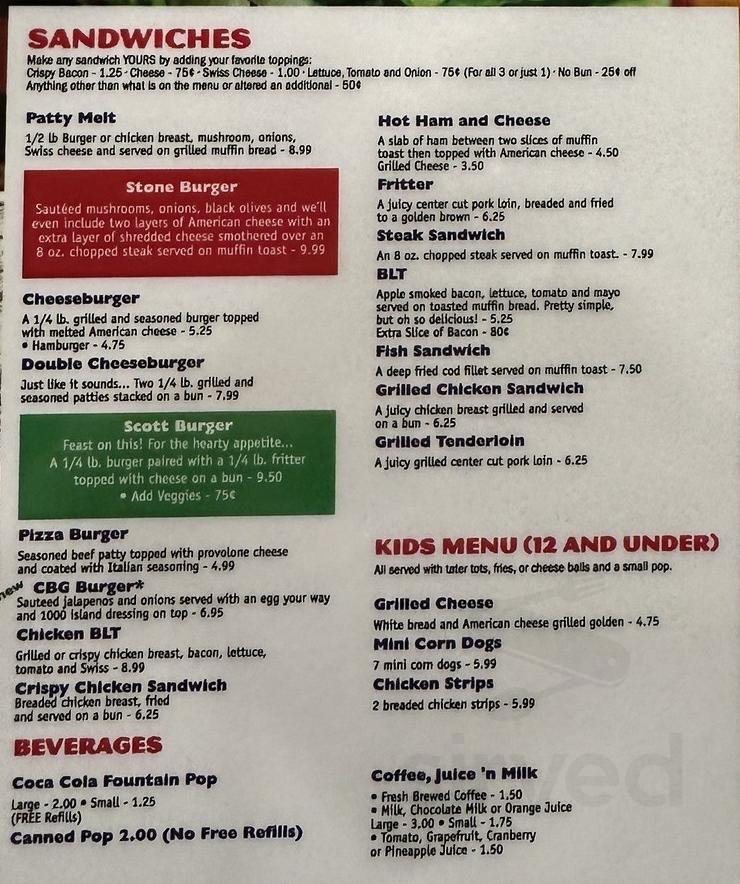 Menu Carpenter IA's Carpenter Bar & Grill Sirved